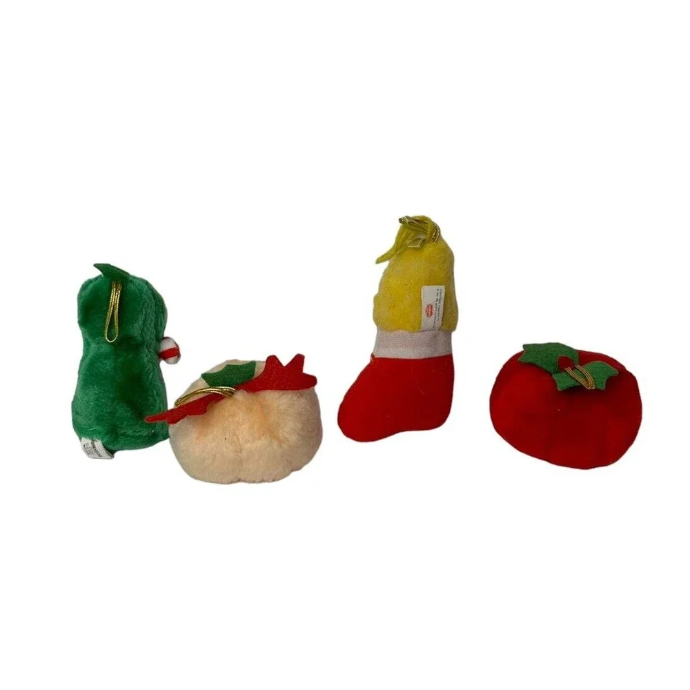 Vintage Set 4 Plush Del Monte Vegetable & Fruit Yumkins Christmas Ornaments 1991